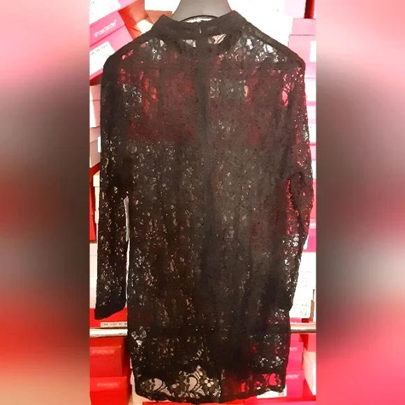 Justfab size Junior XXL Black lace long sleeve shirt could be a L/XL short dress - Picture 3 of 3